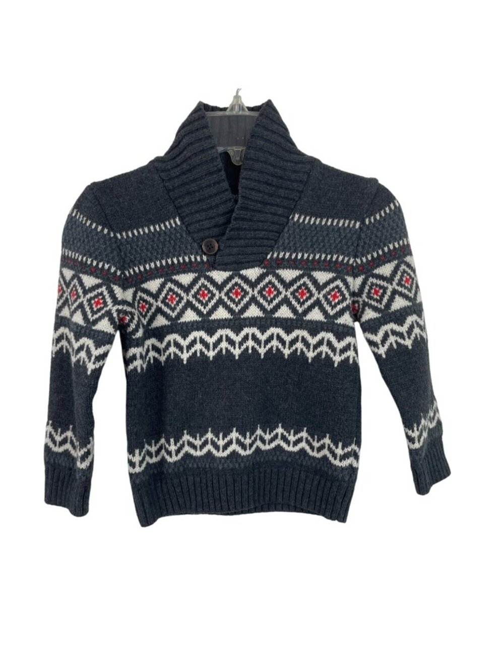 OshKosh Bgosh Boys 4T Gray Fair Isle Knit SweaterShaw w/Collar & Button Accent